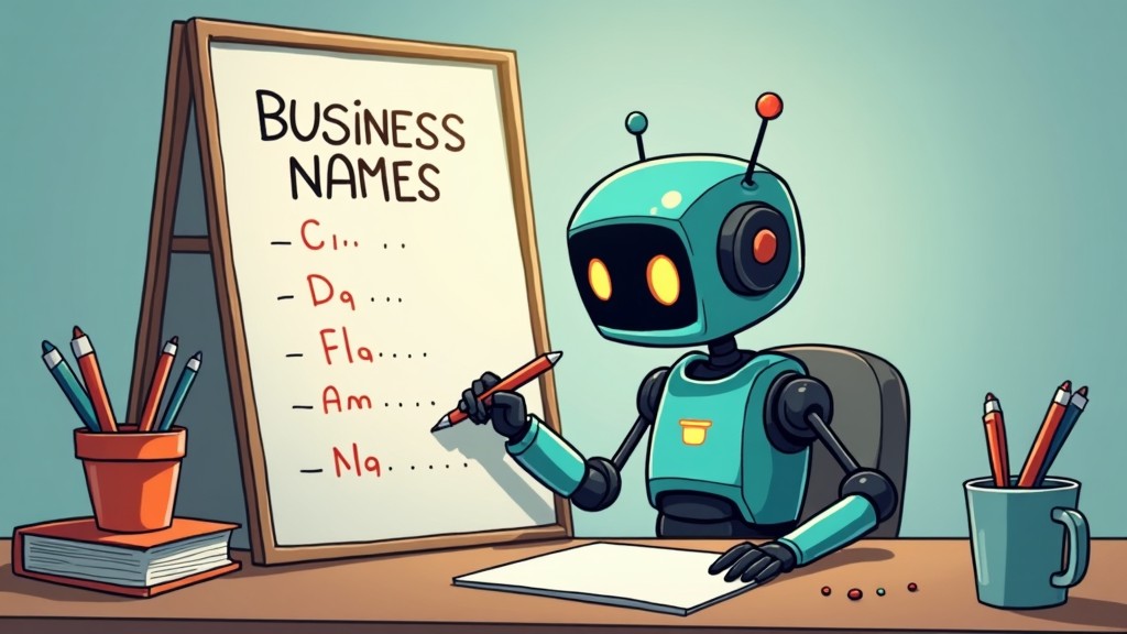 A robot is writing a list of business names on a board.